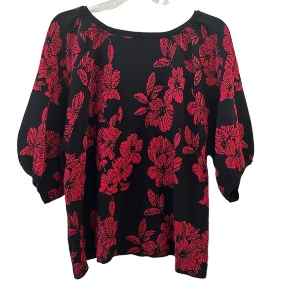 Liz Claiborne Women's Red Black Floral Holiday Winter Fall Sweater Blouse 2XL - Picture 3 of 9
